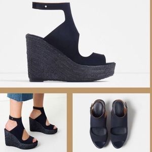 Zara Navy Leather Suede Wedge Espadrille 6